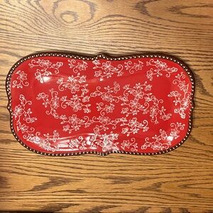 Temp-tations Sandwich Tray 12"x7" red Floral Lace snack serving plate